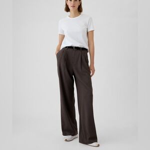 GAP 365 High Rise Brushed Twill Pleated Trouser Brown Houndstooth 6